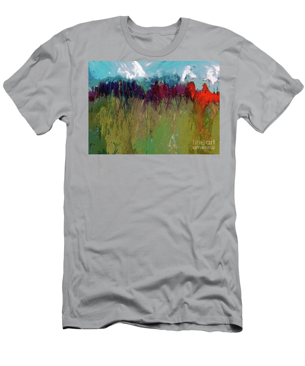 Snowy T-Shirt featuring the digital art The Snowy Mountain In Spring Painting   by Lisa Kaiser