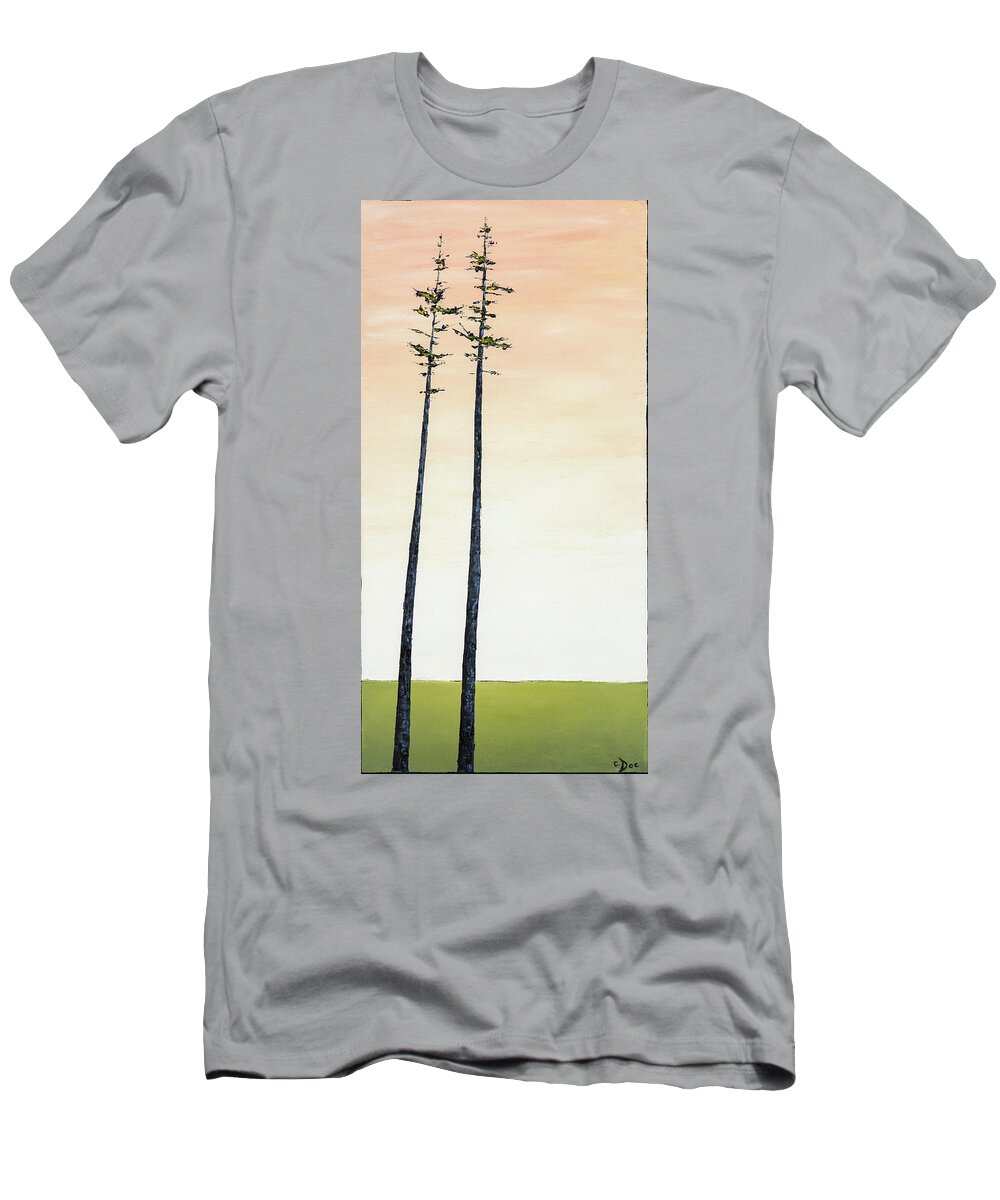 Trees T-Shirt featuring the painting The Trees are So Tall Here  by Carolyn Doe