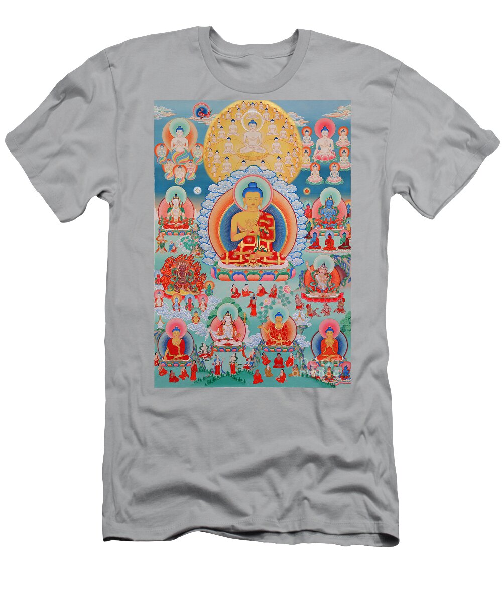 12 Primordial Teachers T-Shirt featuring the painting The Twelve Primordial Teachers of Dzogchen - Tonpa Chu Ni by Sergey Noskov