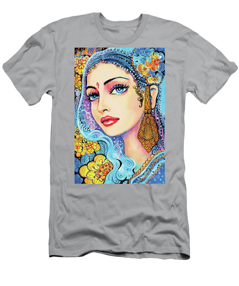 Indian Woman T-Shirt featuring the painting The Veil of Aish by Eva Campbell
