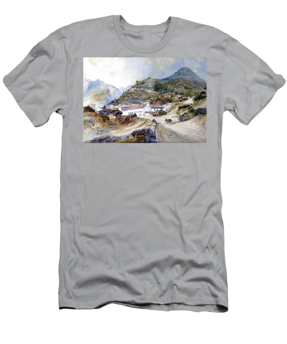 The Village Of Angangueo T-Shirt featuring the painting The Village of Angangueo by Thomas Moran