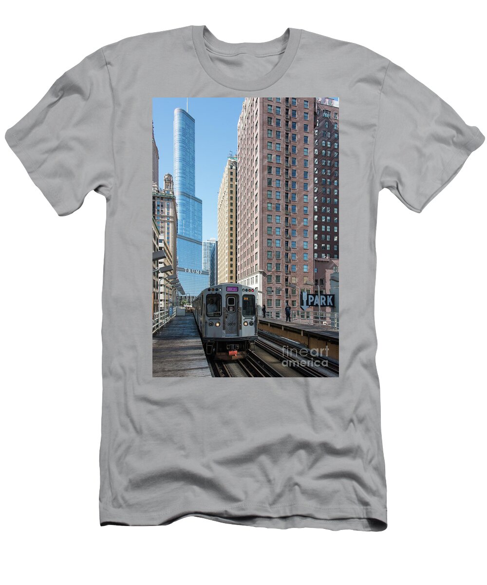 Chicago T-Shirt featuring the photograph The Wabash L Train at Eye Level by David Levin