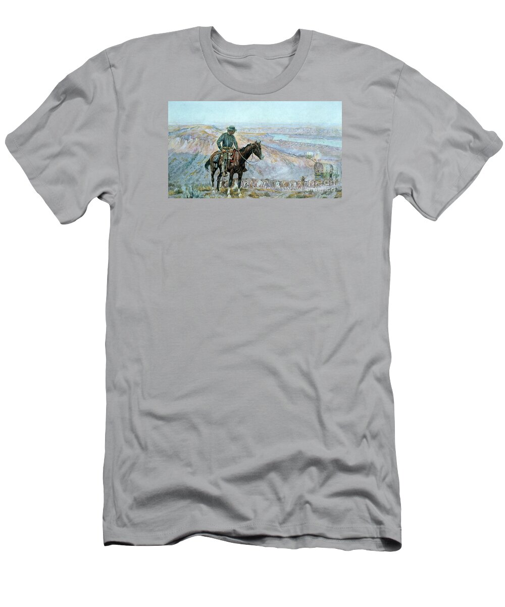 Male T-Shirt featuring the painting The Wagon Boss by Charles Marion Russell