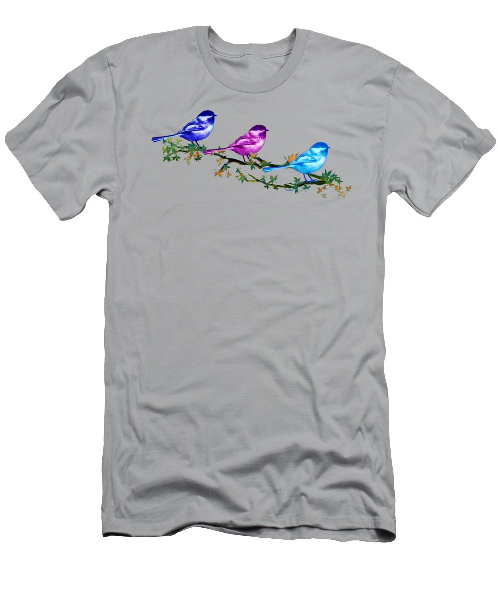 Three Chickadees T-Shirt featuring the painting Three Chickadees by Teresa Ascone