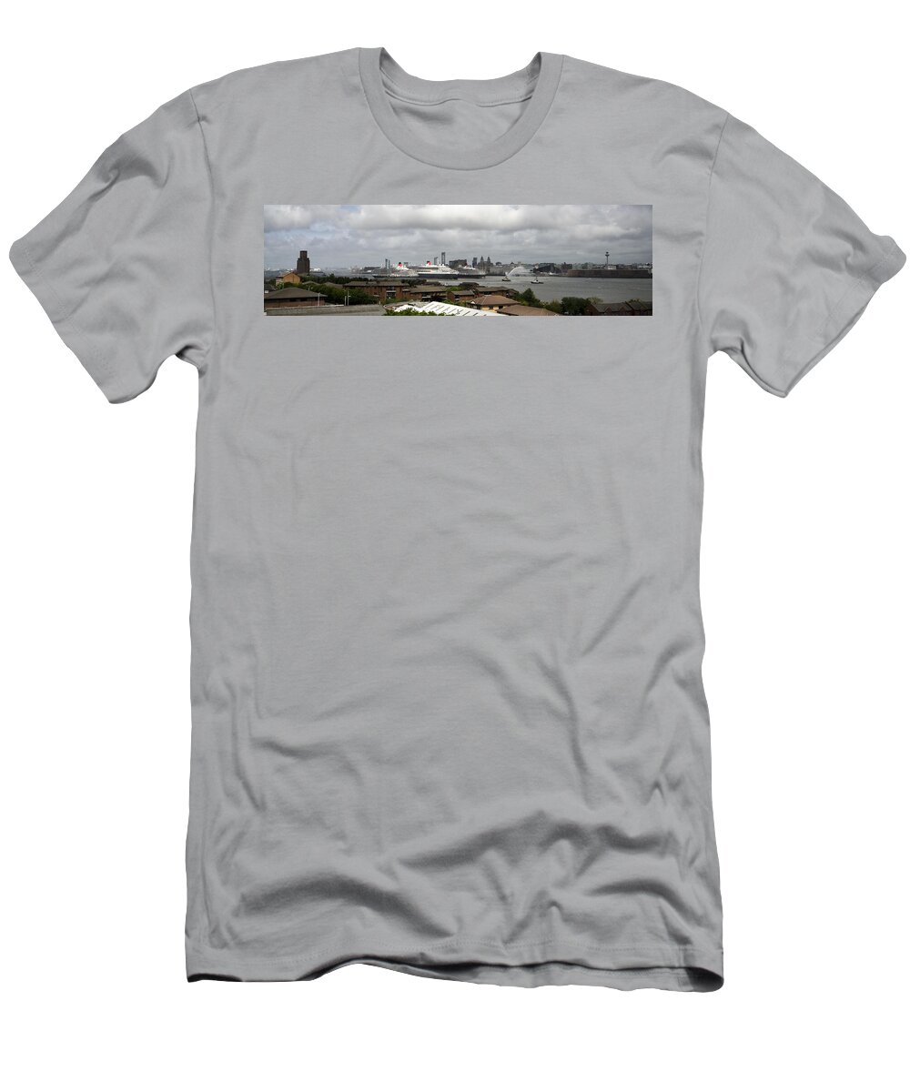 Cunard T-Shirt featuring the photograph Three Queens on the Mersey by Spikey Mouse Photography