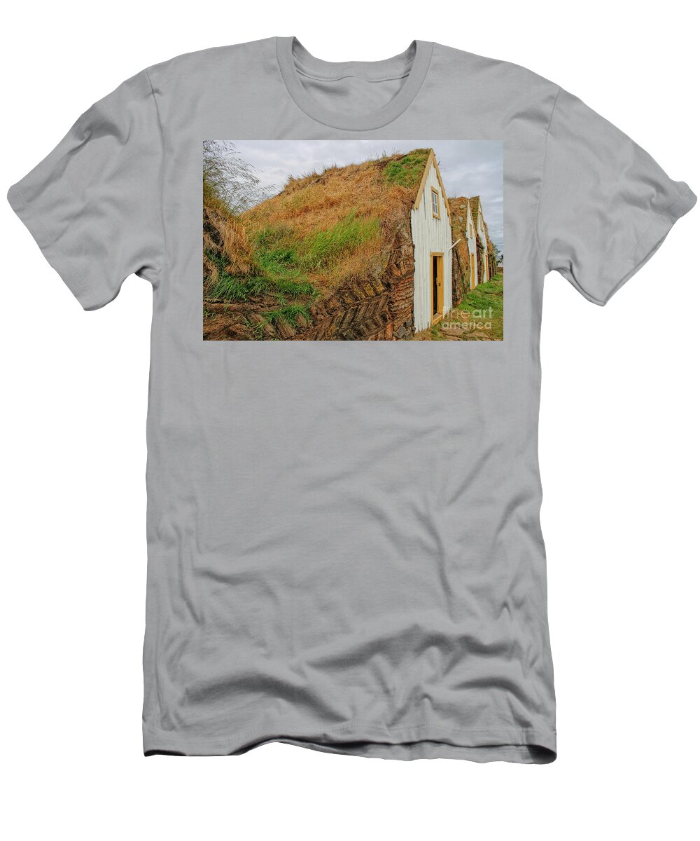 Angle T-Shirt featuring the photograph Traditional turf houses in Iceland by Patricia Hofmeester