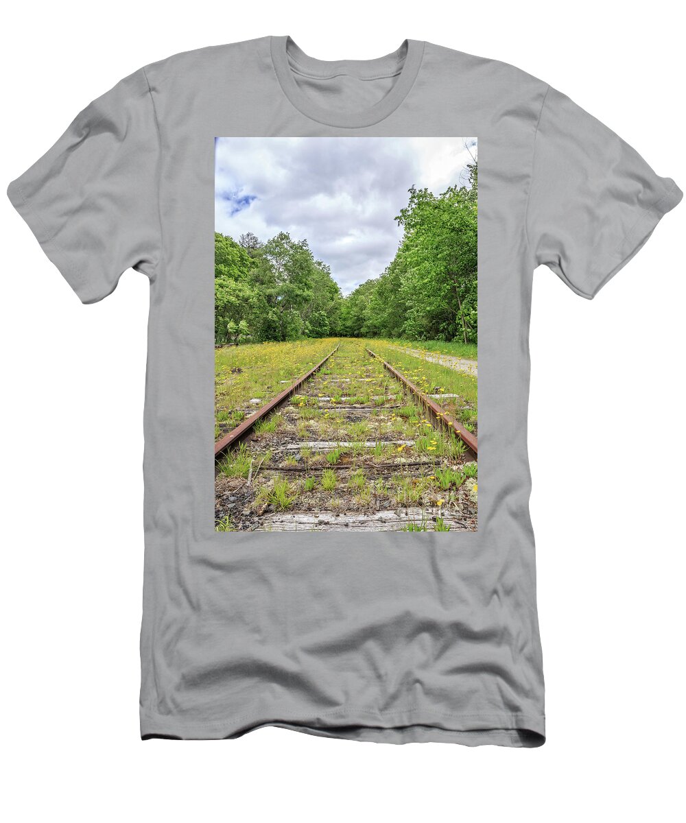 Tracks T-Shirt featuring the photograph Train Tracks and Wildflowers by Edward Fielding