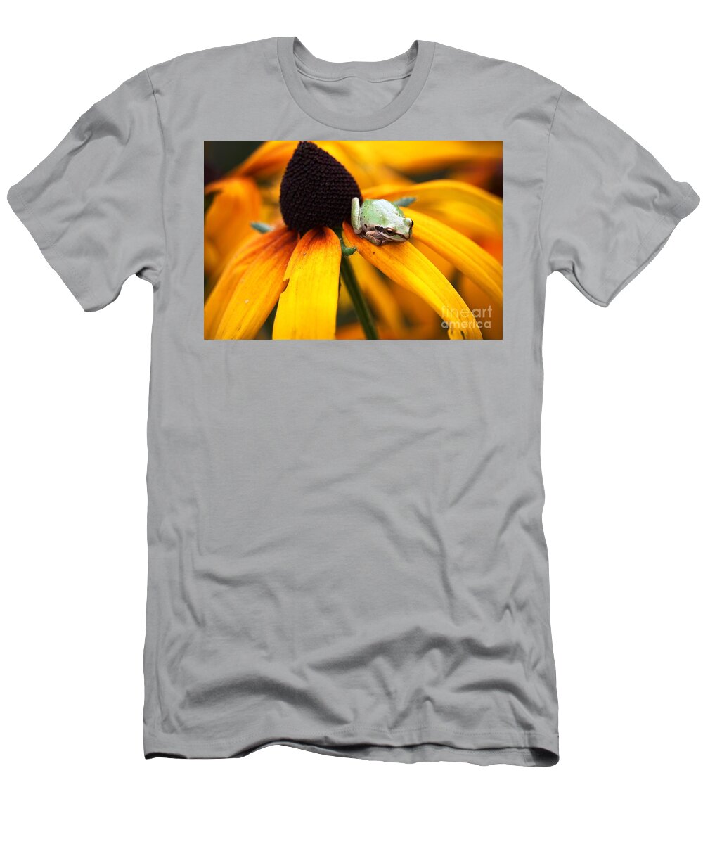 Tree Frogs T-Shirt featuring the digital art Tree Frog on Flower 2 by Nick Gustafson