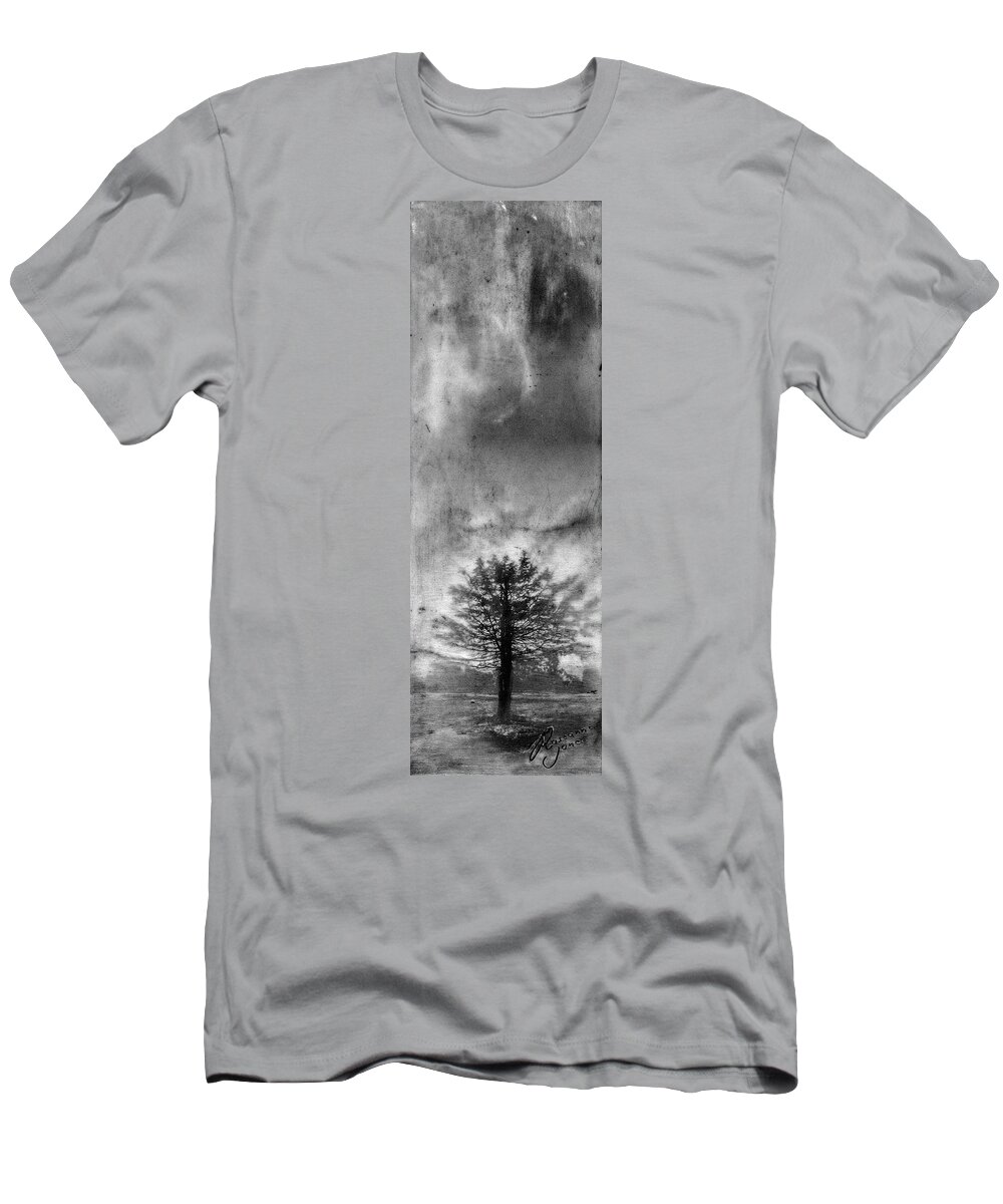 Encaustic T-Shirt featuring the mixed media Tree Mist by Roseanne Jones