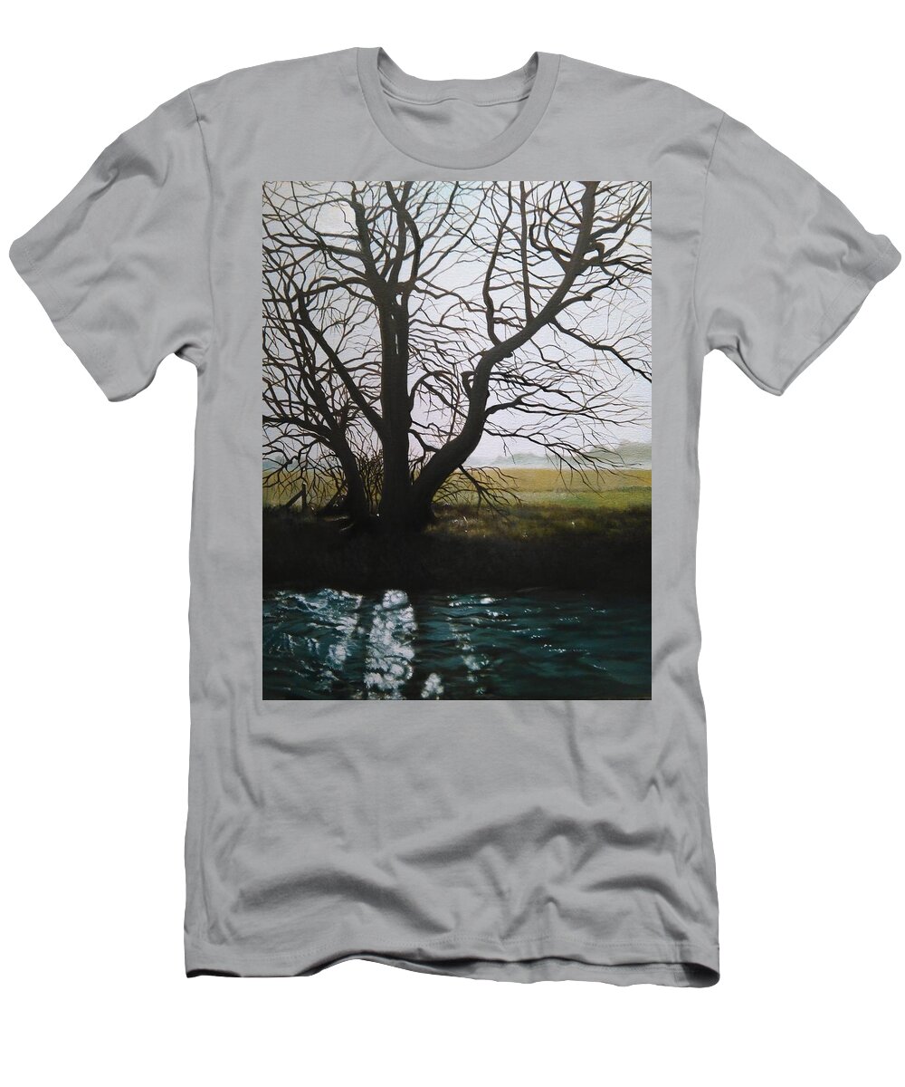 Tree T-Shirt featuring the painting Trent Side Tree. by Caroline Philp