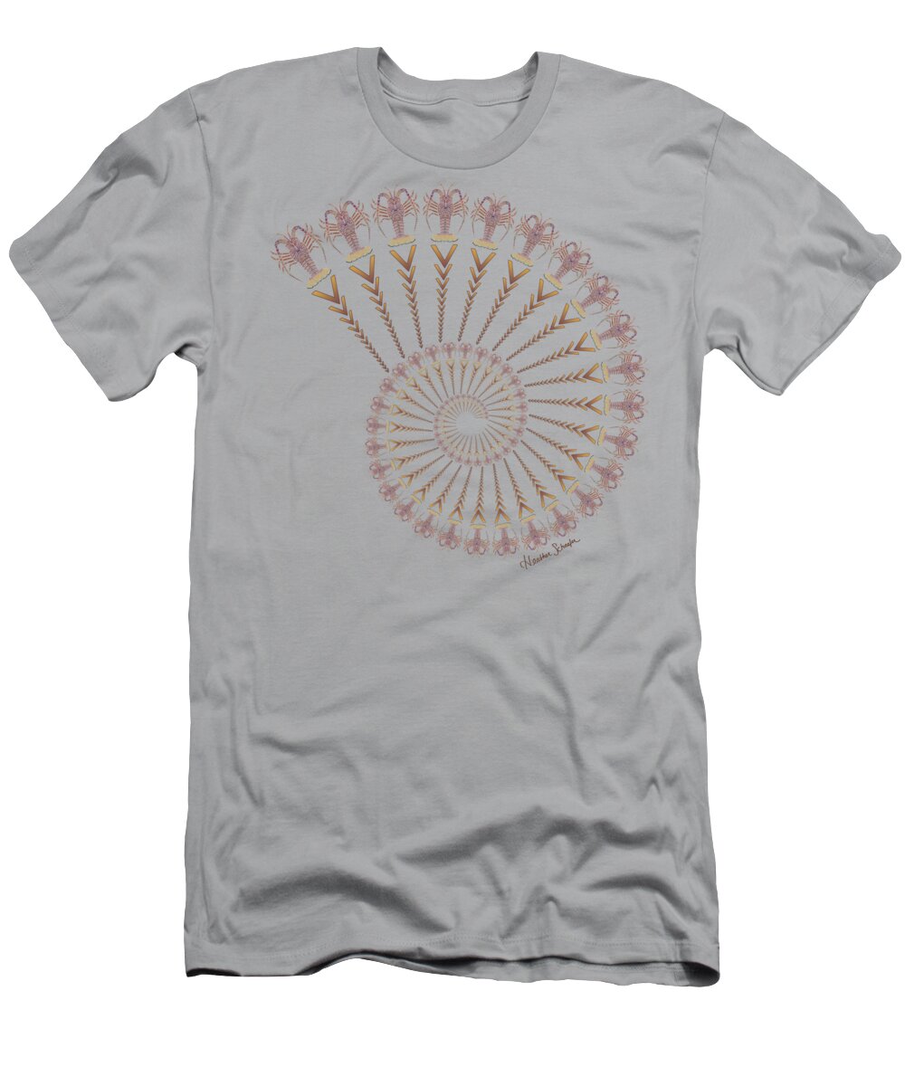 Tribal T-Shirt featuring the digital art Tribal Caribbean Lobster Spiral Shell by Heather Schaefer
