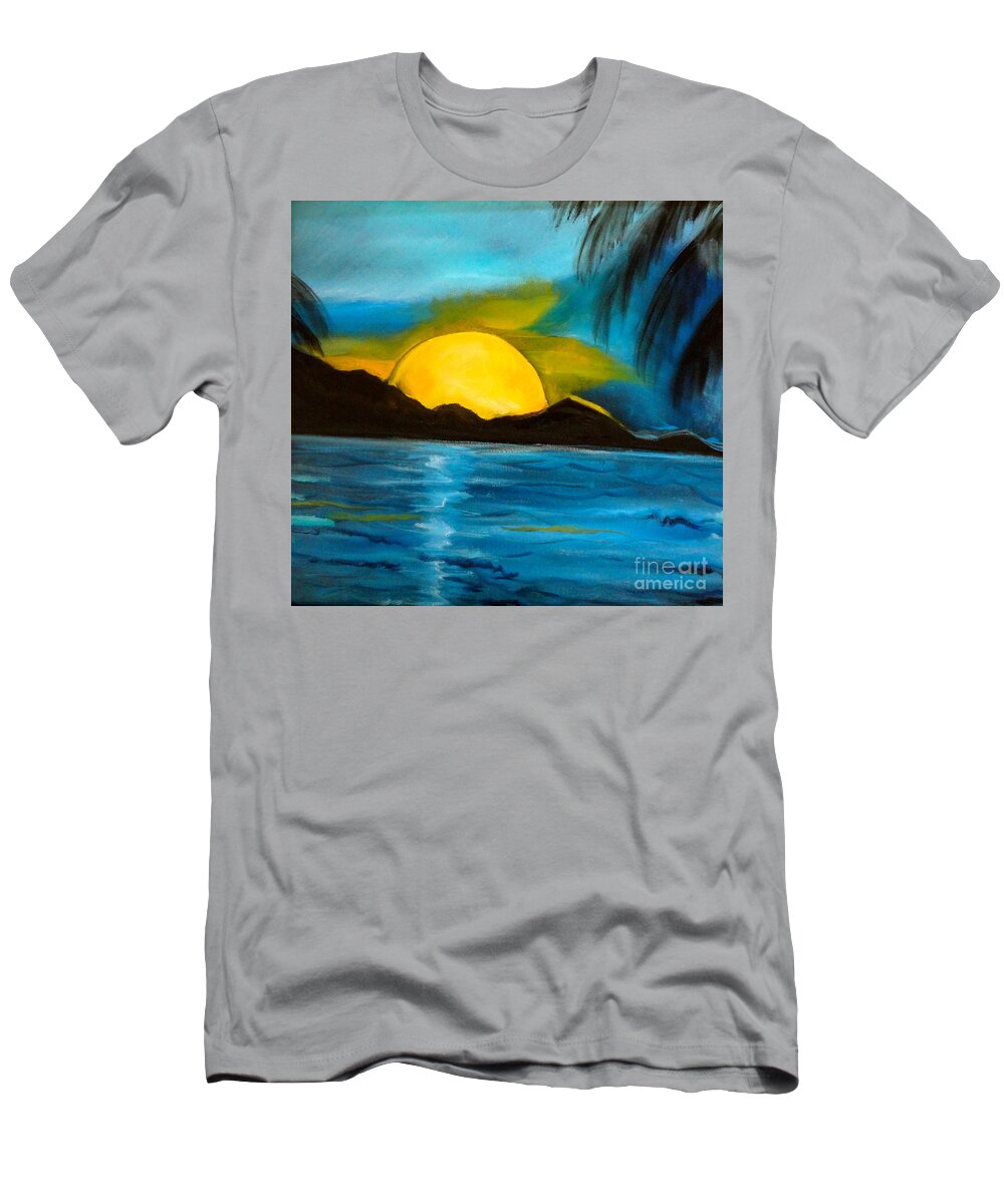 Large Moon T-Shirt featuring the painting Tropical Moonshine by Jenny Lee