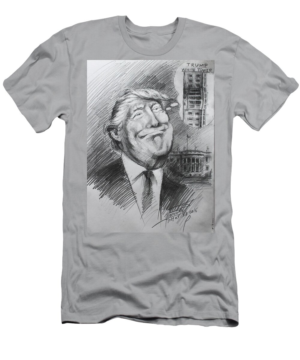 Donald Trump T-Shirt featuring the drawing Trump White Tower by Ylli Haruni
