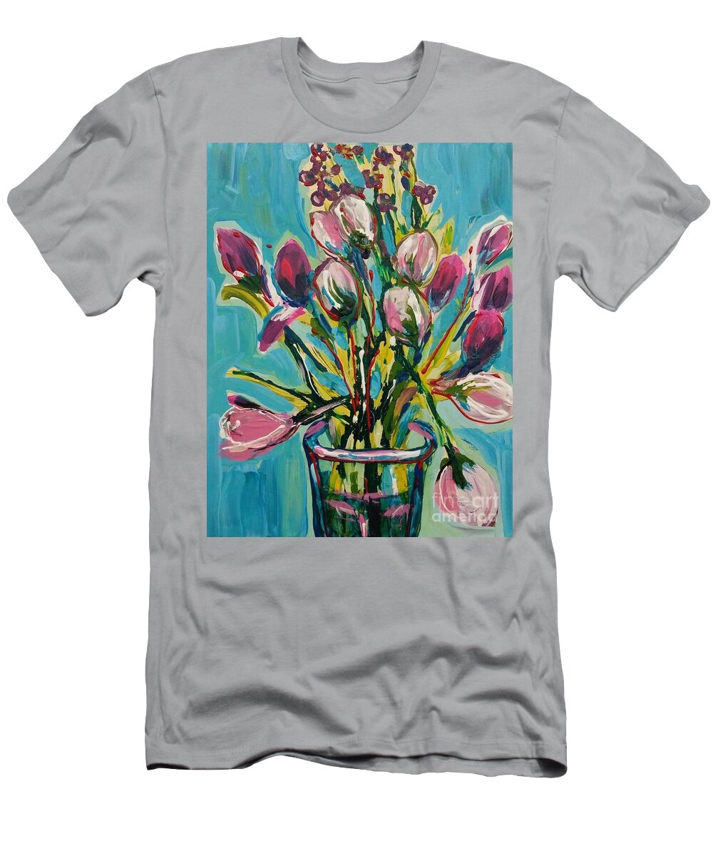 Tulips T-Shirt featuring the painting Tulip Arrangement by Catherine Gruetzke-Blais