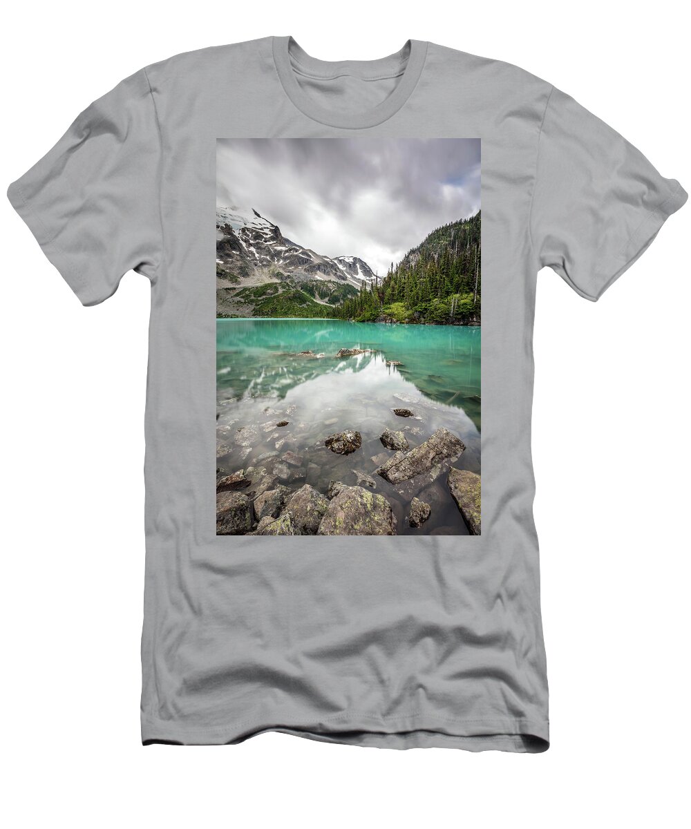 Turquoise T-Shirt featuring the photograph Turquoise lake in the mountains by Pierre Leclerc Photography