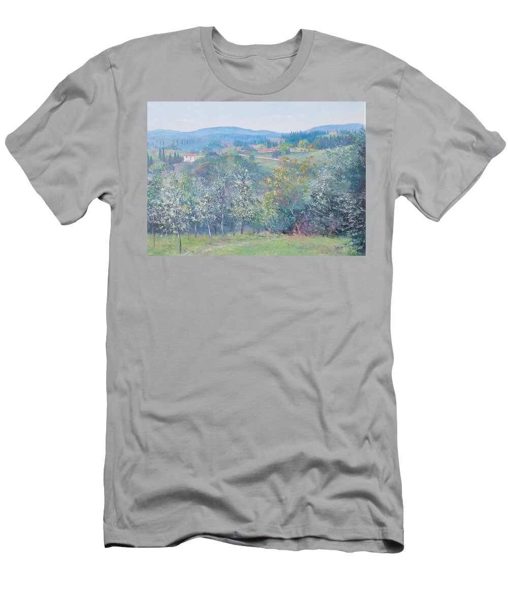 Tuscany T-Shirt featuring the painting Tuscan landscape by Jan Matson
