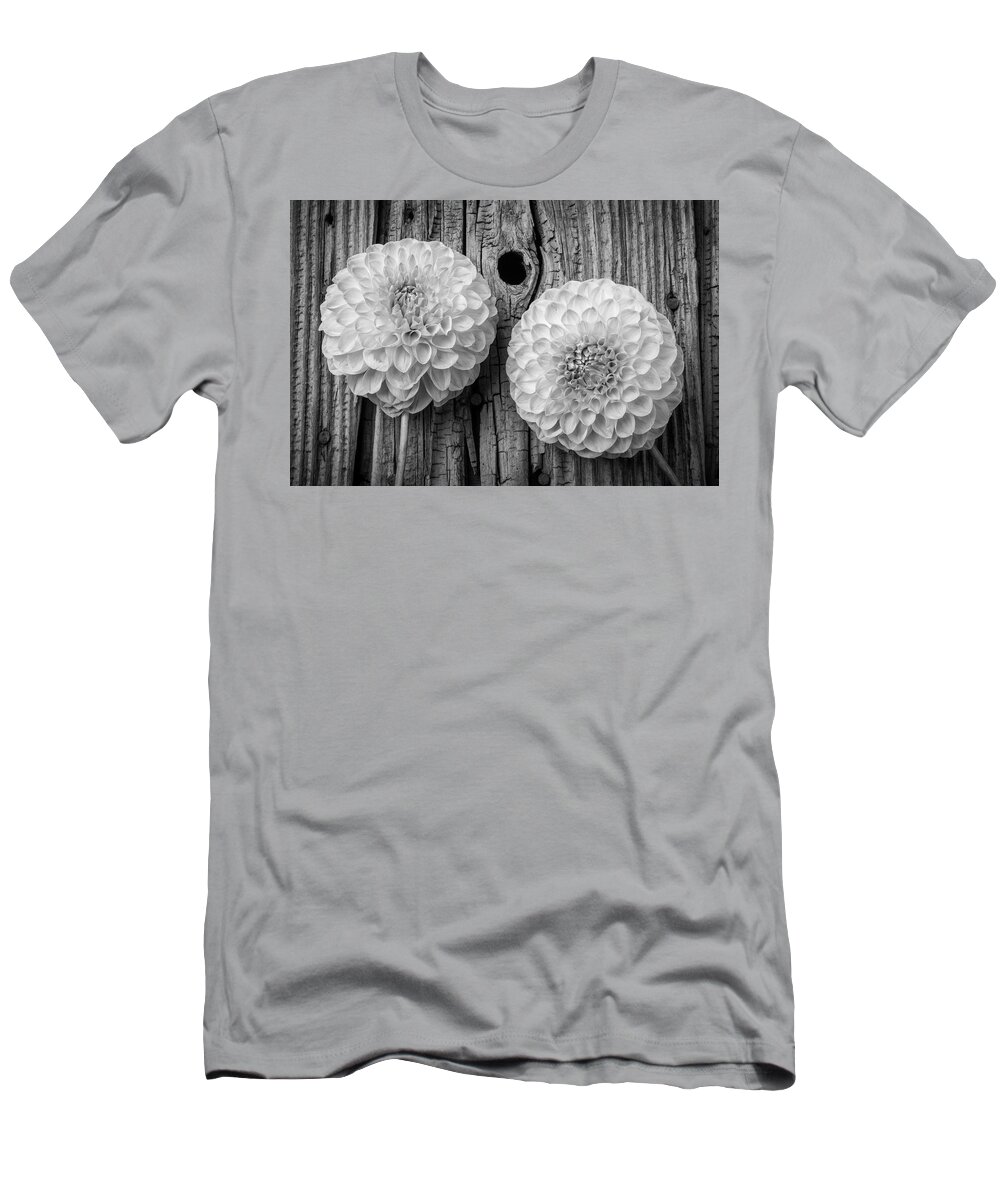 Large T-Shirt featuring the photograph Two Black And Whte Dahlias by Garry Gay