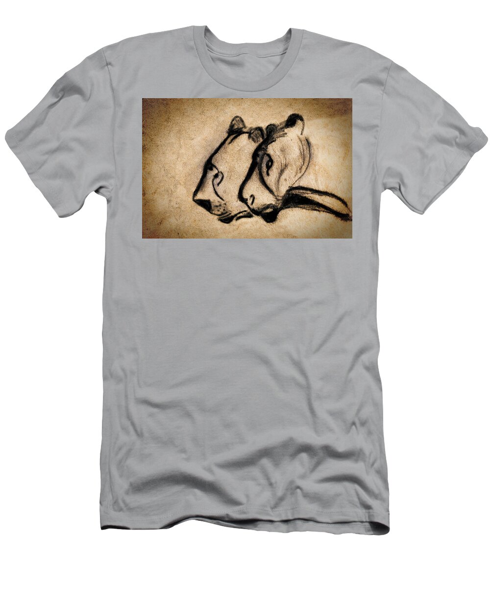 Chauvet Cave Lions T-Shirt featuring the painting Two Chauvet Cave Lions by Weston Westmoreland