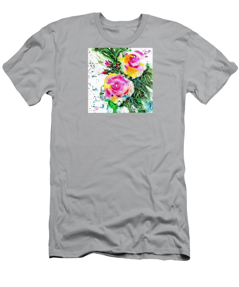 Cynthia Pride Watercolor Paintings T-Shirt featuring the painting Two Roses and their Buds by Cynthia Pride