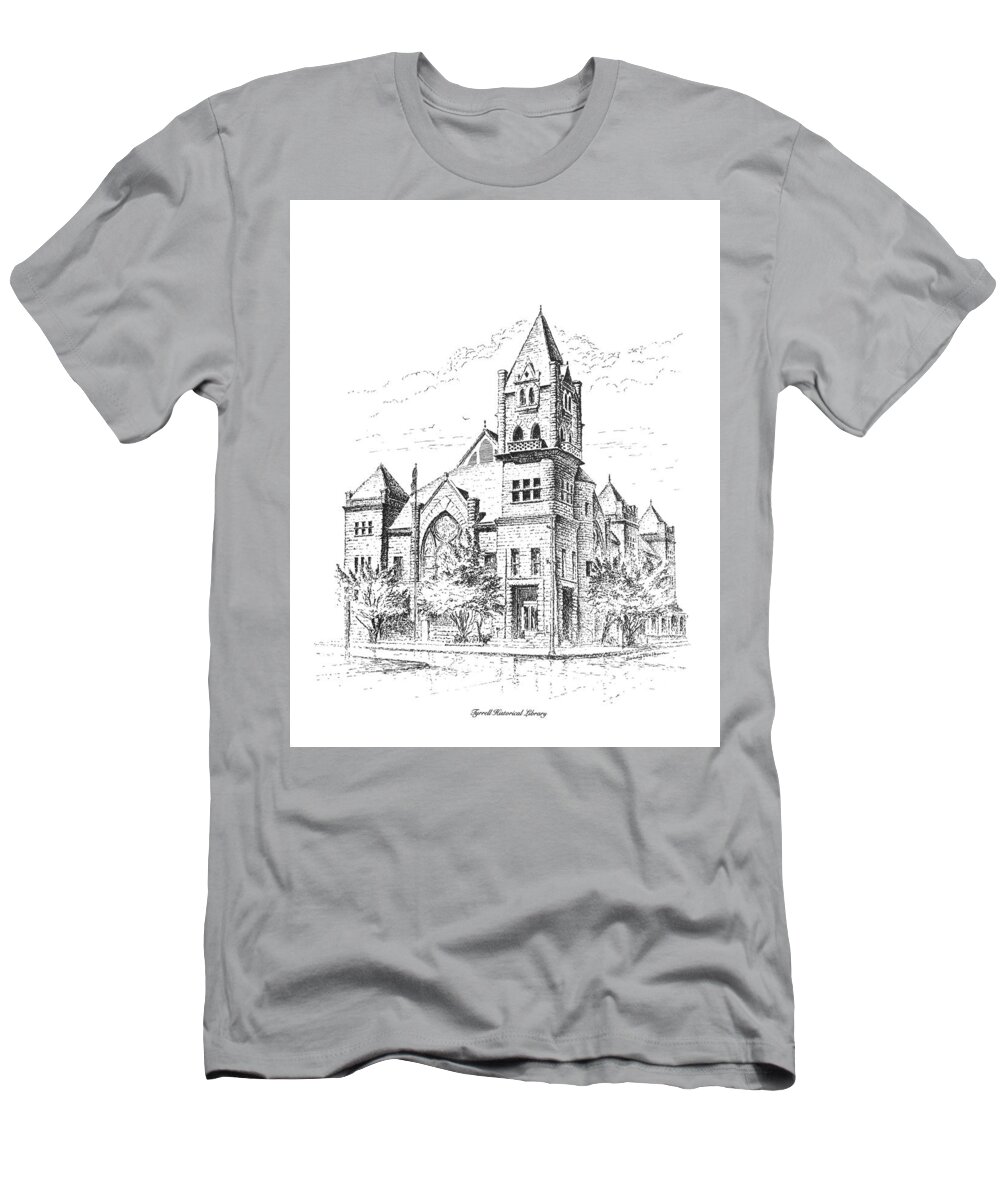 Tyrrell Historical Library T-Shirt featuring the drawing Tyrrell Historical Library by Randy Welborn