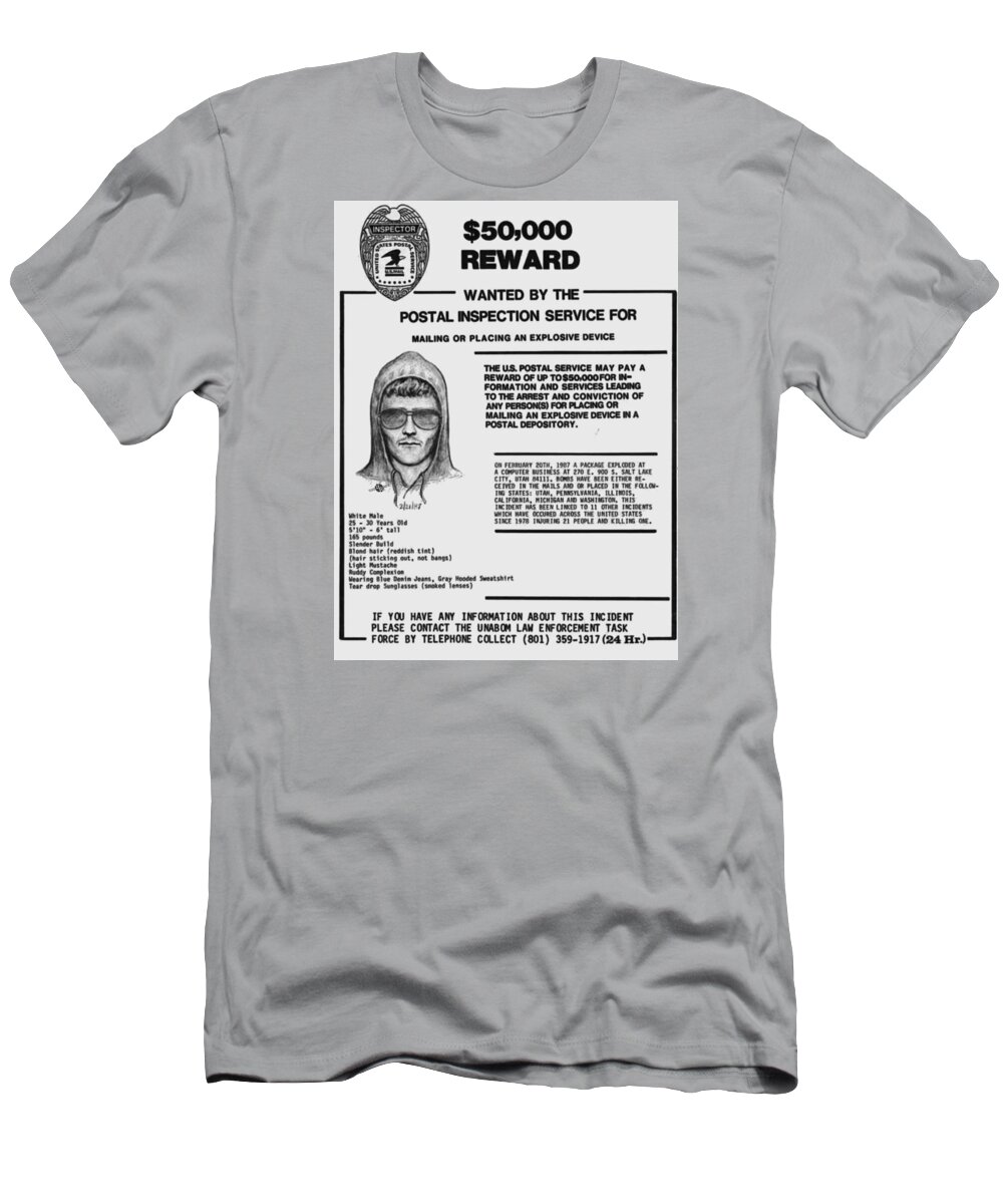 valgfri patient videnskabsmand Unabomber Ted Kaczynski Wanted Poster 1 T-Shirt by Tony Rubino - Pixels