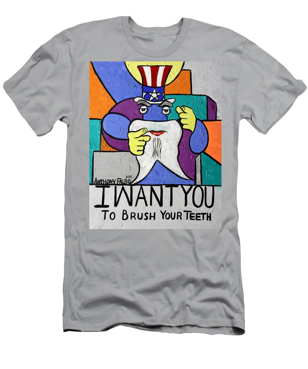 Uncle Sam Tooth T-Shirt featuring the painting Uncle Sam Tooth by Anthony Falbo