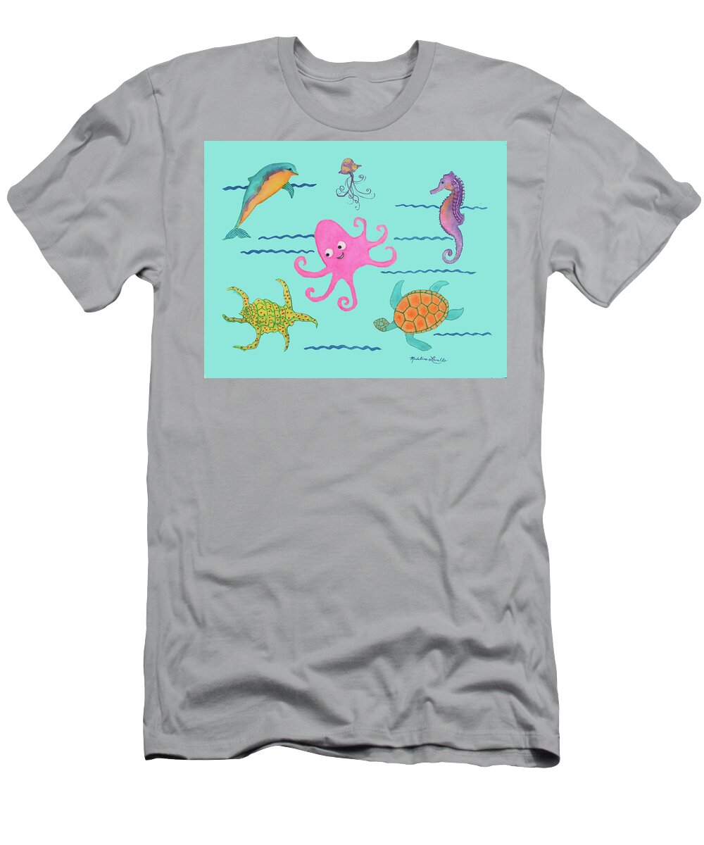 Pink Octopus T-Shirt featuring the painting Under The Sea, Pink Octopus by Madeline Lovallo