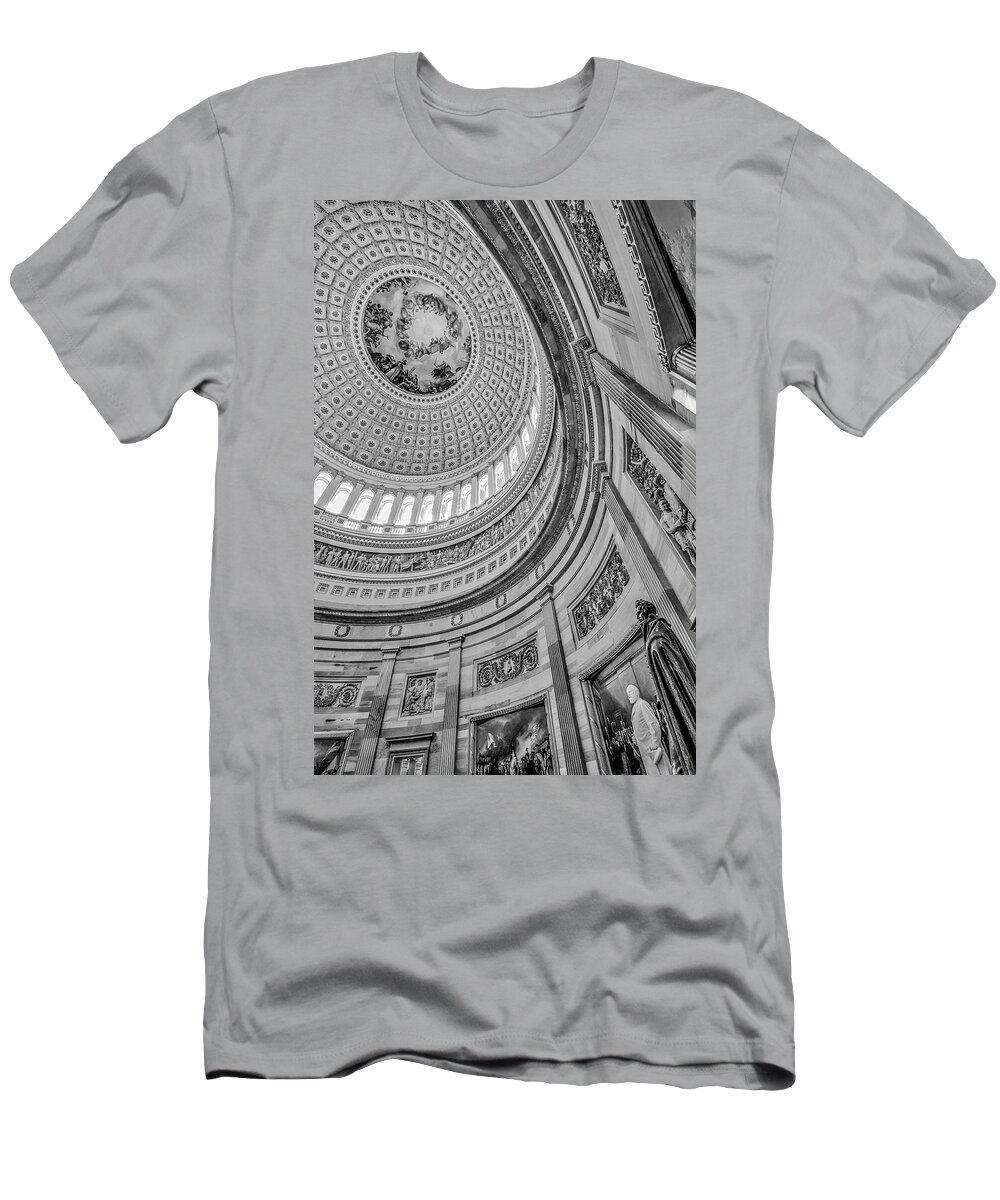 Washington D.c. T-Shirt featuring the photograph Unites States Capitol Rotunda BW by Susan Candelario