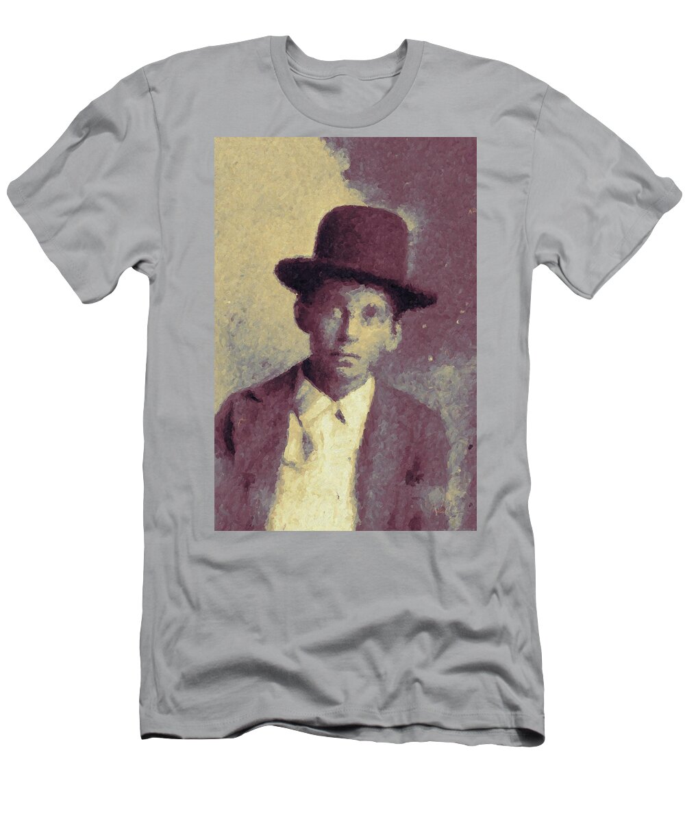 Boy T-Shirt featuring the digital art Unknown Boy in a Bowler Hat by Matthew Lindley