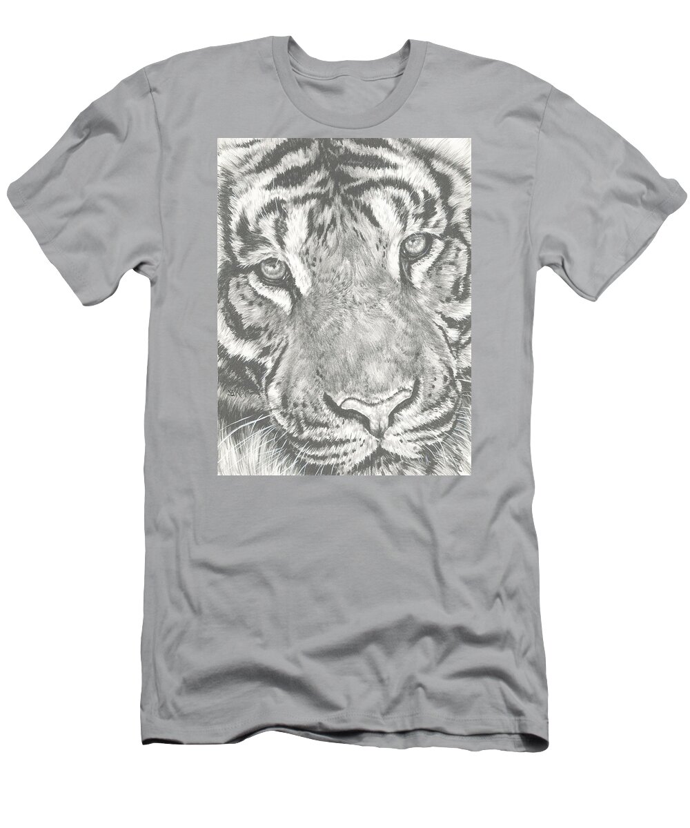 Tiger T-Shirt featuring the drawing Scrutiny by Barbara Keith
