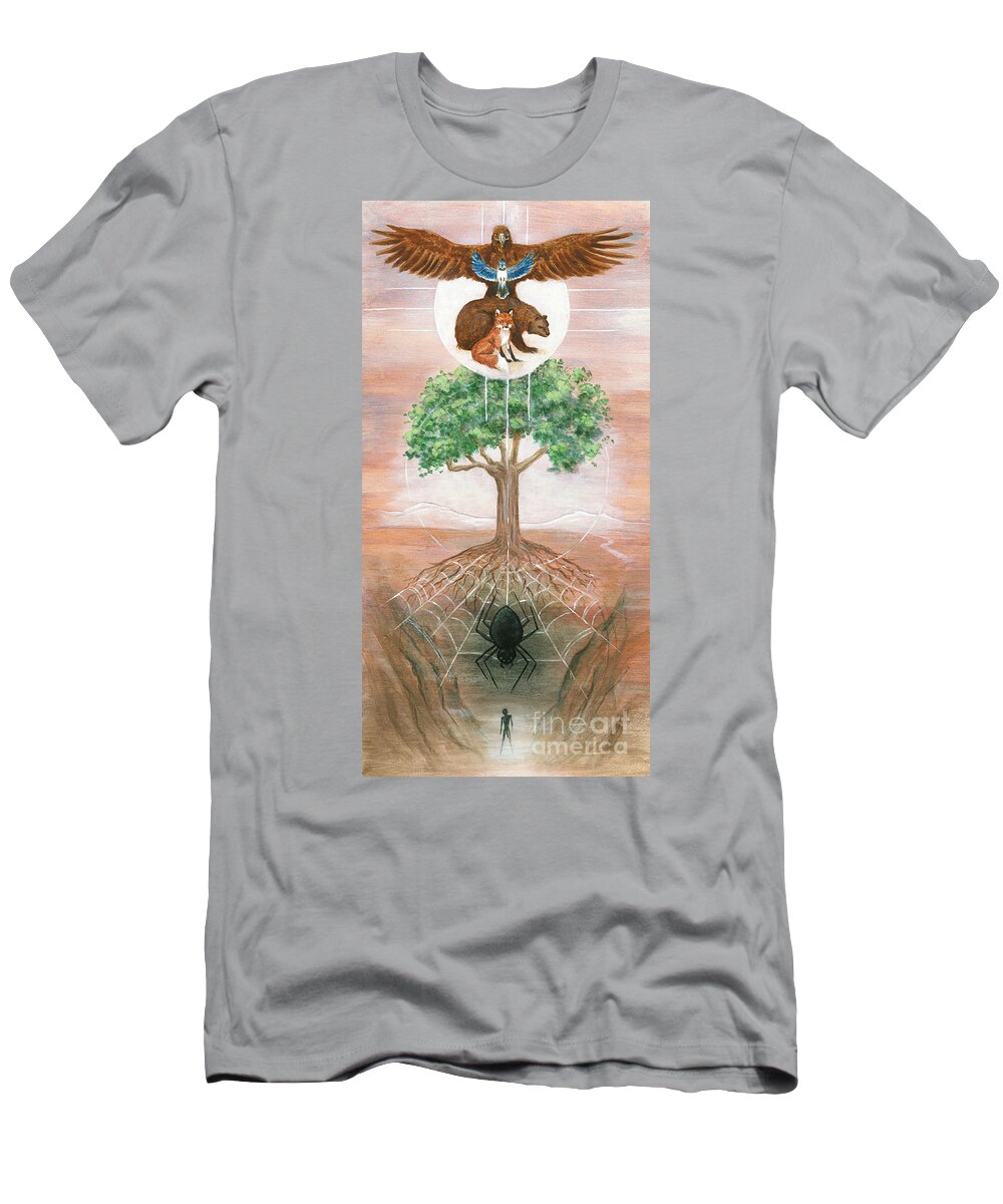 Tree T-Shirt featuring the painting Upper World Lower World by Brandy Woods
