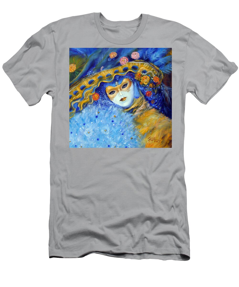 Italy T-Shirt featuring the painting Venetian Carneval Mask With Feathers by Leonardo Ruggieri