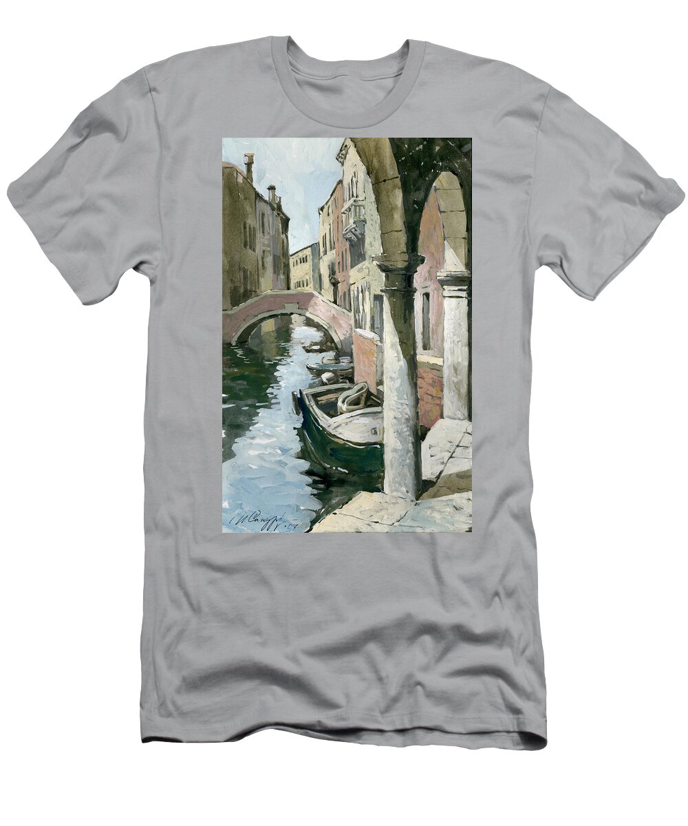 Venice T-Shirt featuring the painting Venice. Under Arches of the Old Gallery by Igor Sakurov