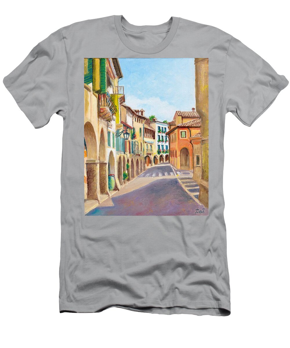 Italy T-Shirt featuring the painting Via Browning in Asolo Veneto Italy by Dai Wynn