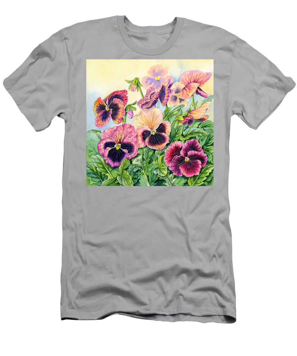 Pansies T-Shirt featuring the painting Victorian Pansies by Lynne Henderson