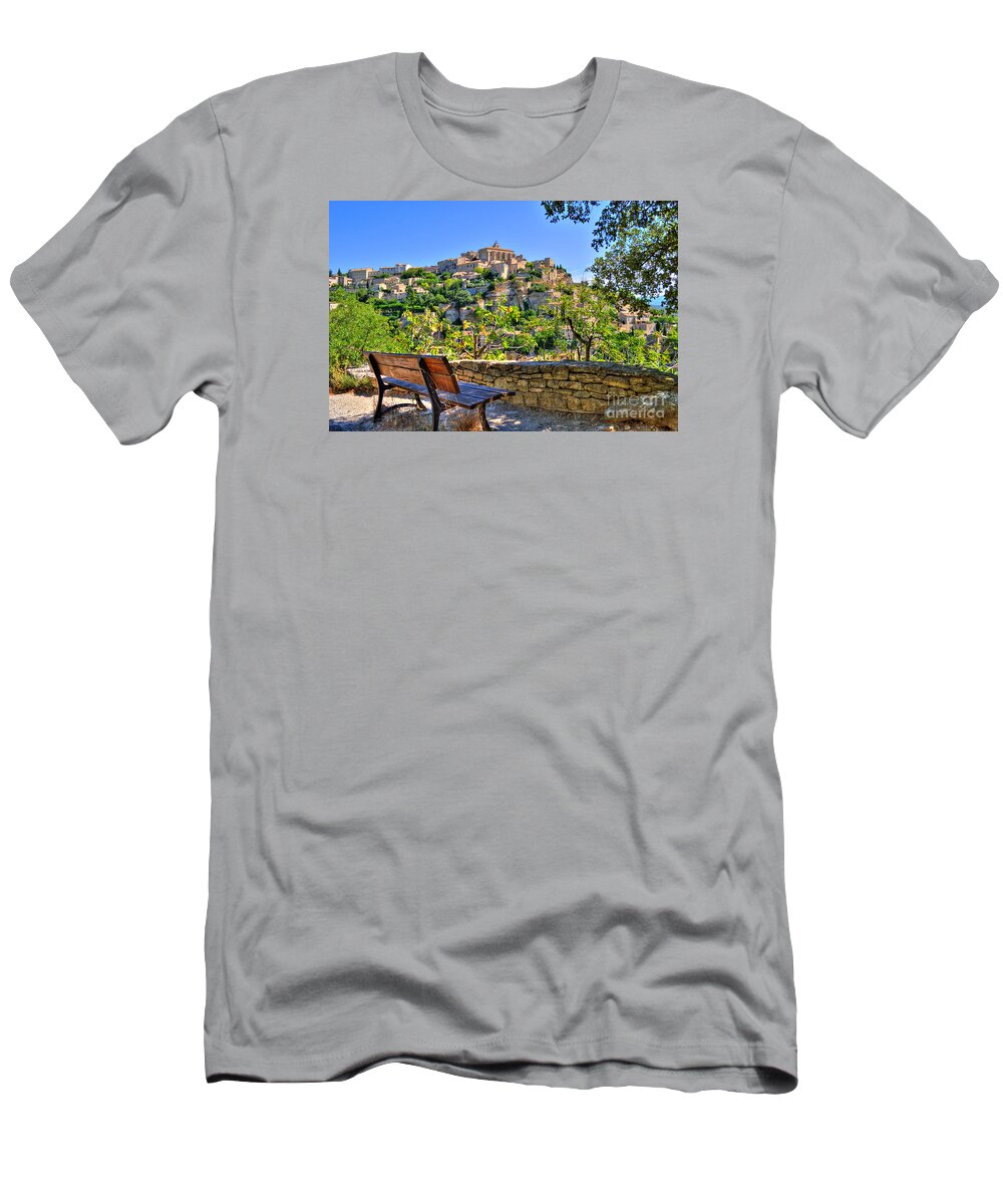 Provence T-Shirt featuring the photograph View from the Bench, Gordes, France by Sinisa CIGLENECKI