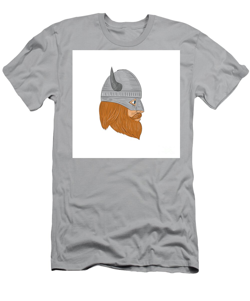 Drawing T-Shirt featuring the digital art Viking Warrior Head Right Side View Drawing by Aloysius Patrimonio