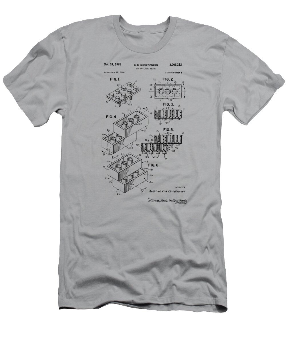 Toy T-Shirt featuring the drawing Vintage 1961 Toy Building Brick Patent Art by Nikki Marie Smith