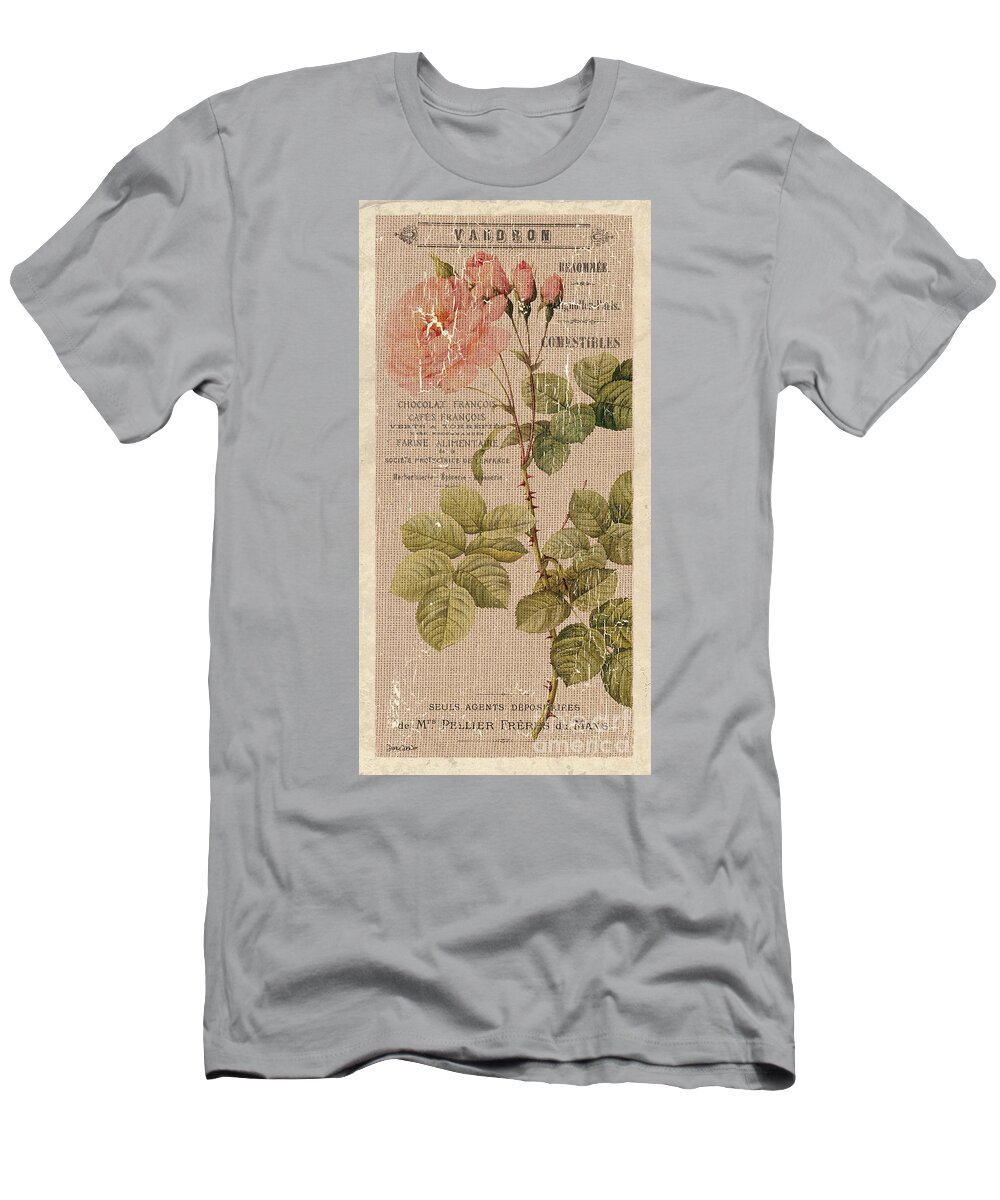 Floral T-Shirt featuring the painting Vintage Burlap Floral 4 by Debbie DeWitt