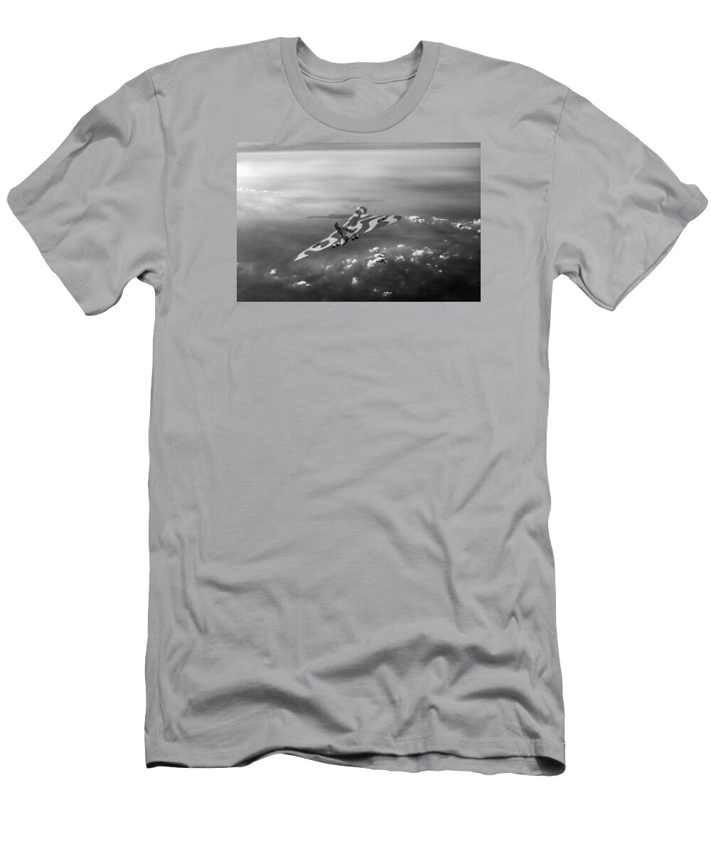 Avro Vulcan T-Shirt featuring the photograph Vulcan over the Channel black and white version by Gary Eason