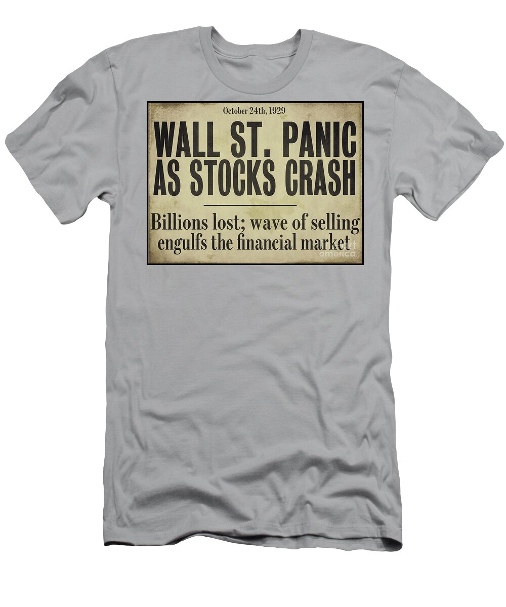 Wall St Crash T-Shirt featuring the painting Wall Street Crash 1929 Newspaper by Mindy Sommers
