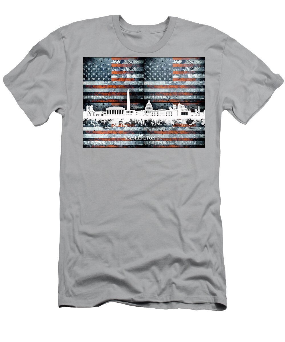 Washington Dc T-Shirt featuring the digital art Washington Dc Skyline Usa Flag2 by Bekim M