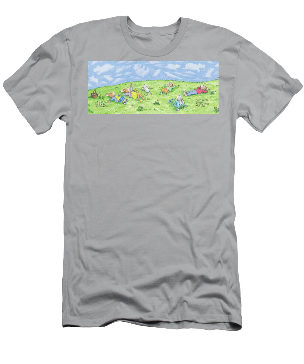 Breezy Bunnies T-Shirt featuring the painting Watching the Clouds Roll By -- With Text by June Goulding