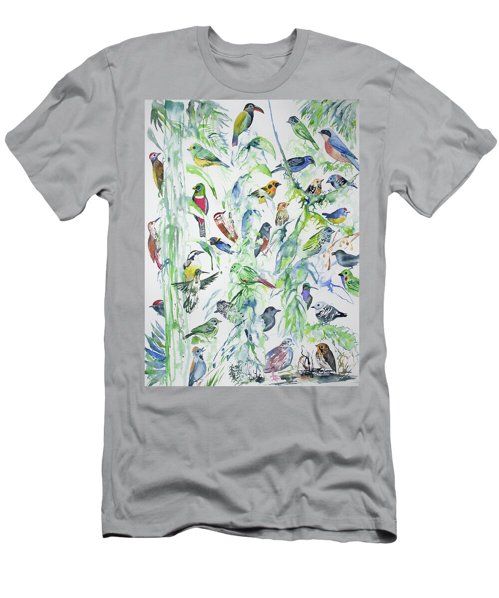 Wildsumaco T-Shirt featuring the painting Watercolor - Birds of Wildsumaco by Cascade Colors