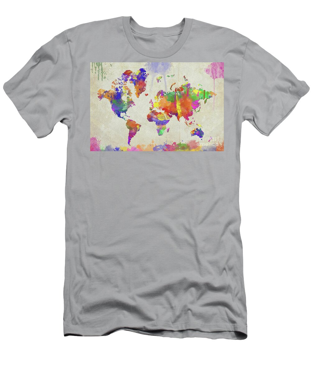 Map T-Shirt featuring the digital art Watercolor Impression World Map by Zaira Dzhaubaeva