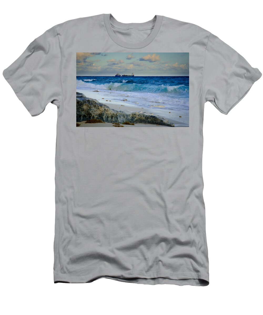 Ocean T-Shirt featuring the photograph Waves and Tankers by Jeff Phillippi