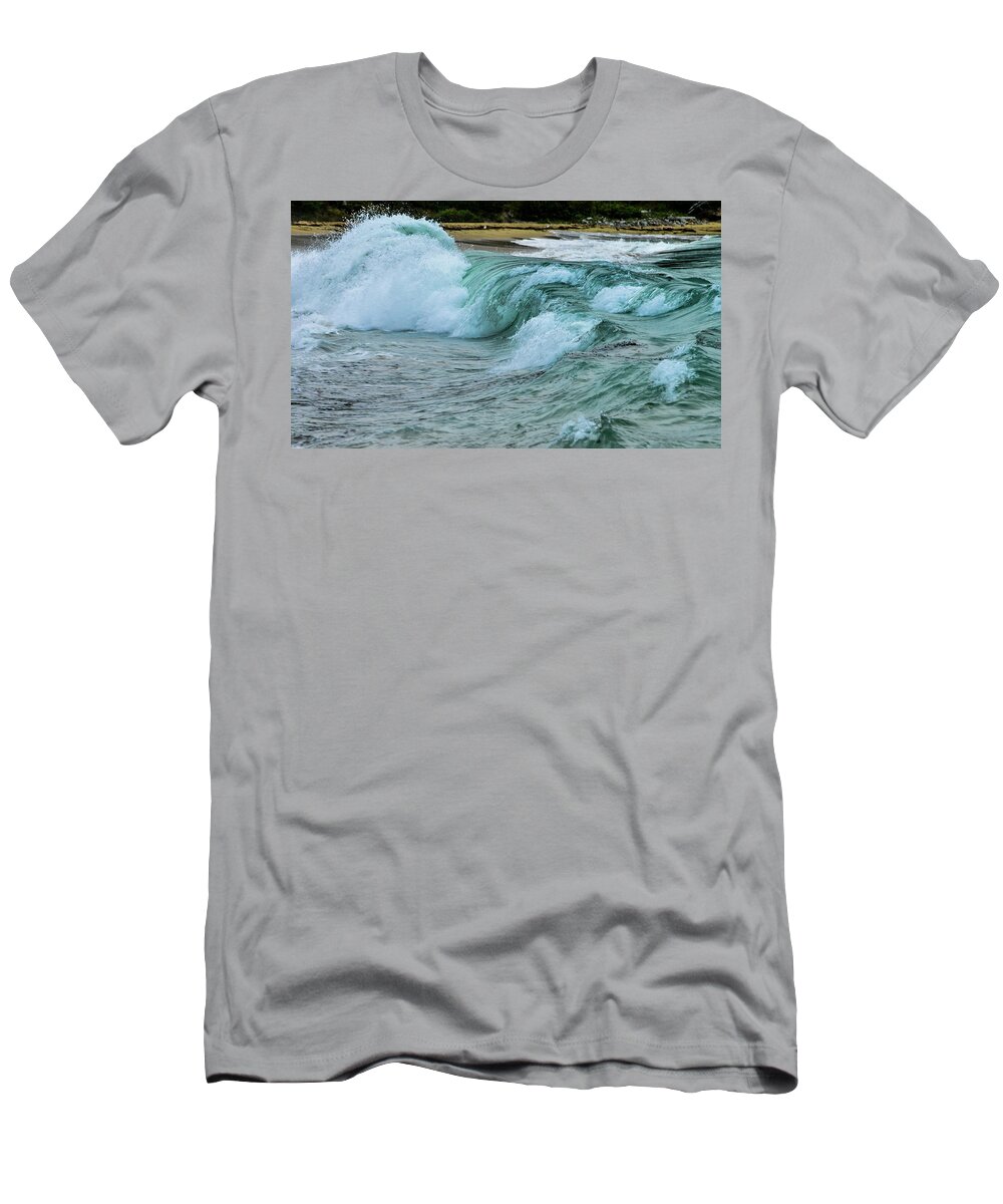 Maine T-Shirt featuring the photograph Waves at Sand Beach, Acadia National Park, Maine by Marilyn Burton