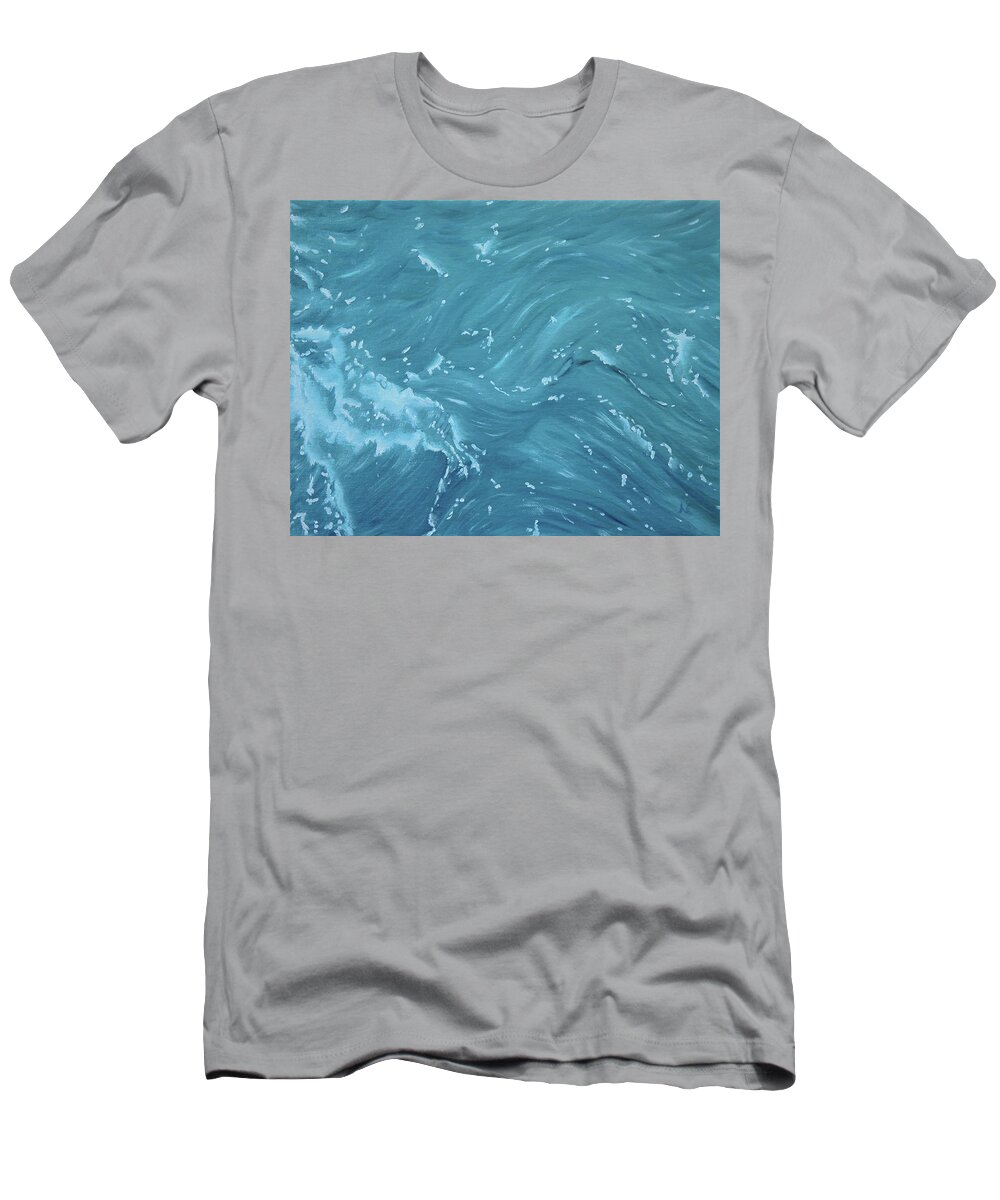 Waves T-Shirt featuring the painting Waves - Light Blue by Neslihan Ergul Colley
