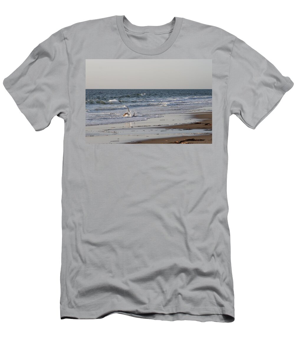 Water T-Shirt featuring the photograph Waves on Driftwood by Robert Banach