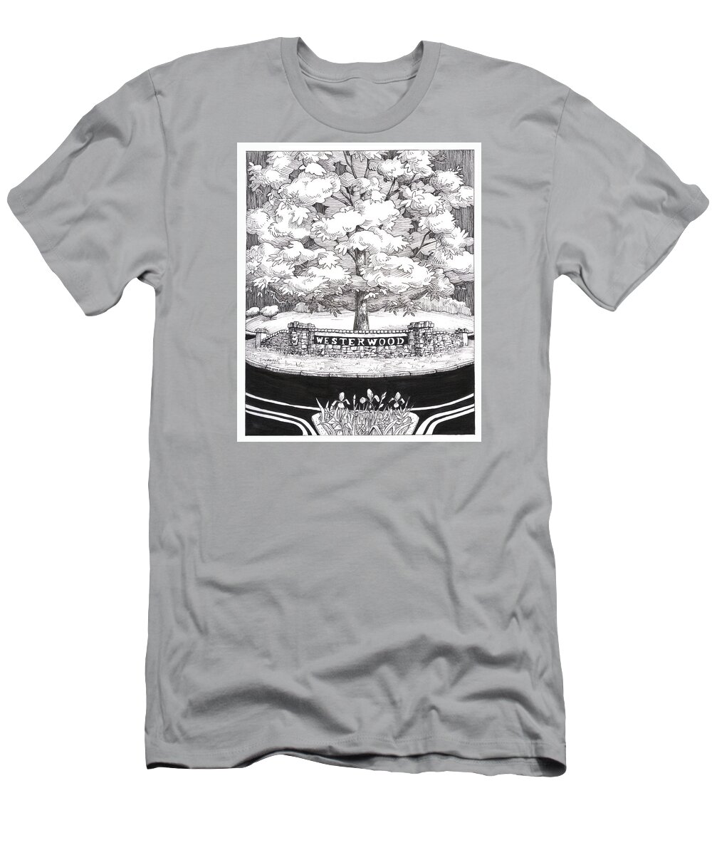 Black And White T-Shirt featuring the painting Westerwood Sign by Don Morgan